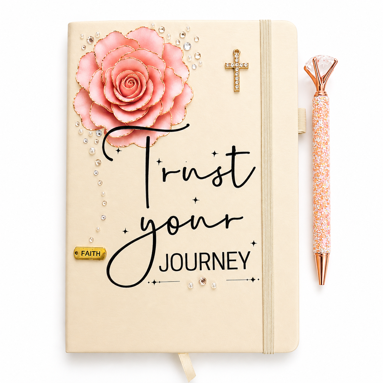 Trust Your Journey Blush Christian Journal for Women | Rose Faith Journal