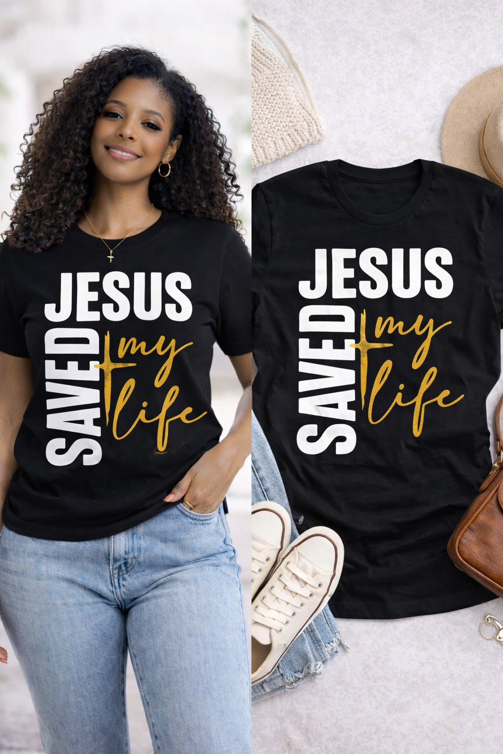 Jesus Saved My Life tee Christian inspirational shirt front design