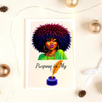 Illustrated notebook placed on a white surface with decorative string lights, ornaments, and cozy seasonal accents.