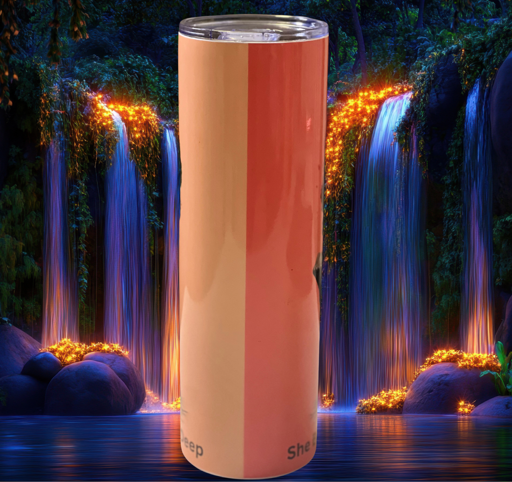 Back view of the She Blooms Tumbler showing the continuation of the afro-tree motif with deep roots and flowing colors, part of the Wrapping Angels Roots & Royalty Collection.