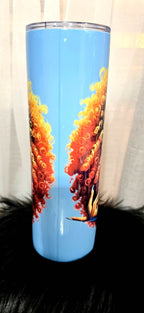 “Holographic box showcasing a stainless steel tumbler featuring matching bold art of a stylish Black woman with red-orange curls and layered jewelry, echoing the journal design.”