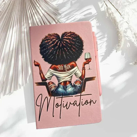 Self Made Motivation Journal unwritten royalty bold pink hardcover 128-page lined notebook for goal setting and daily motivation